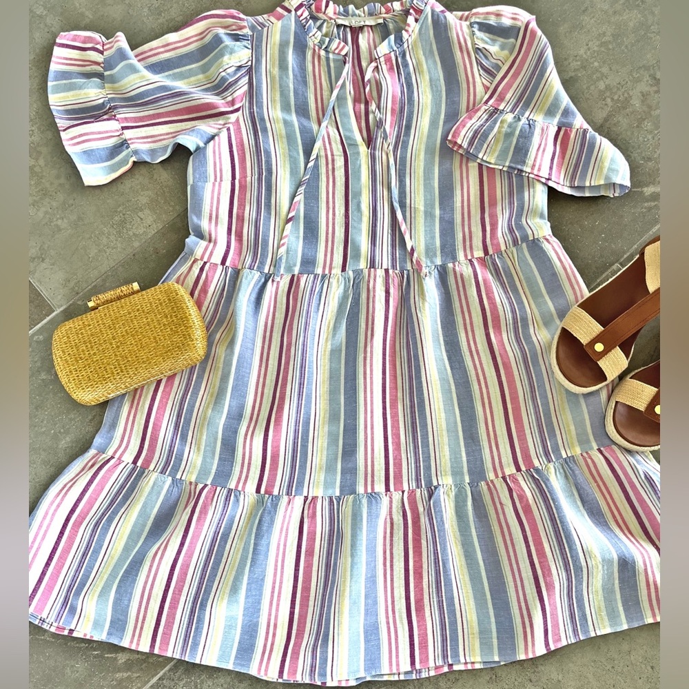 LOFT Striped Linen Boho Dress Sz: M